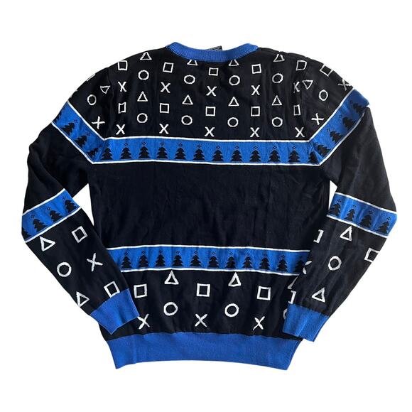 PlayStation Holiday Sweater Black Blue Gamer Ugly Christmas Jumper Men’s M - Picture 2 of 8